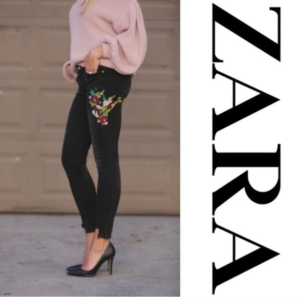 Zara Denim - Zara Trafaluc Embroidered Raw Edge Hem Skinny Jean